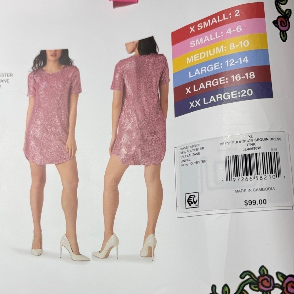 Betsey Johnson XXL Pink Mesh Sequin Crew Neckline Short Sleeve Shift Mini Dress - Picture 7 of 7